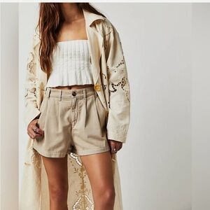 Free People Billie Cotton Tan Chino Safari Shorts